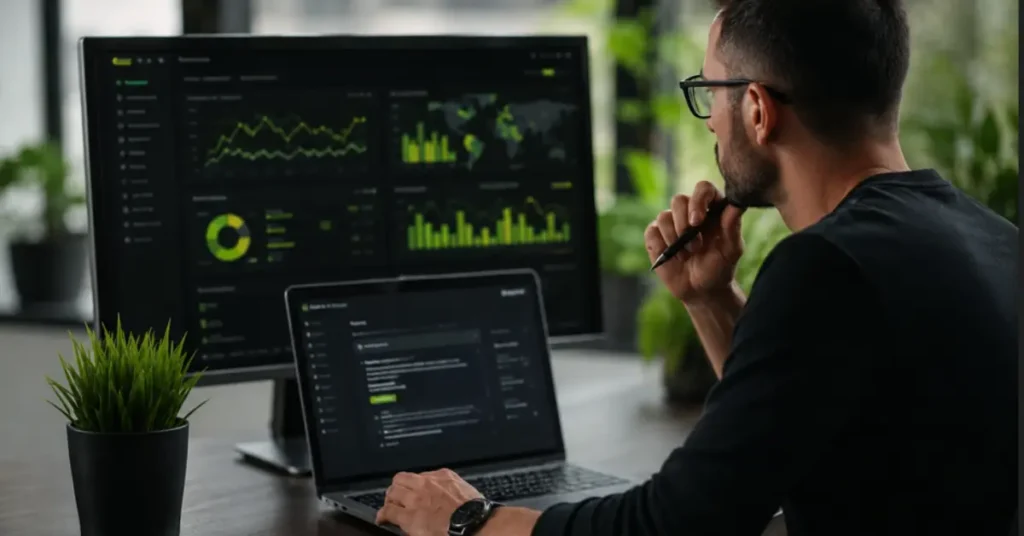 Laptop displaying SEO performance metrics dashboard