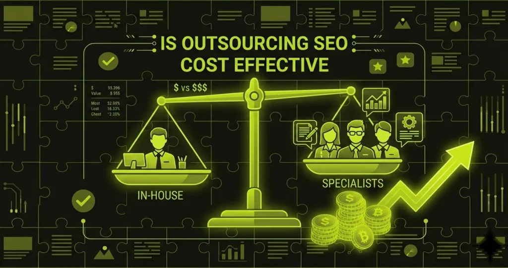 A visual graph showing that outsourcing SEO saves businesses money compared to in-house hiring.