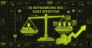 A visual graph showing that outsourcing SEO saves businesses money compared to in-house hiring.