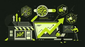 Digital marketing agency for small business growth illustration with SEO and ads icons