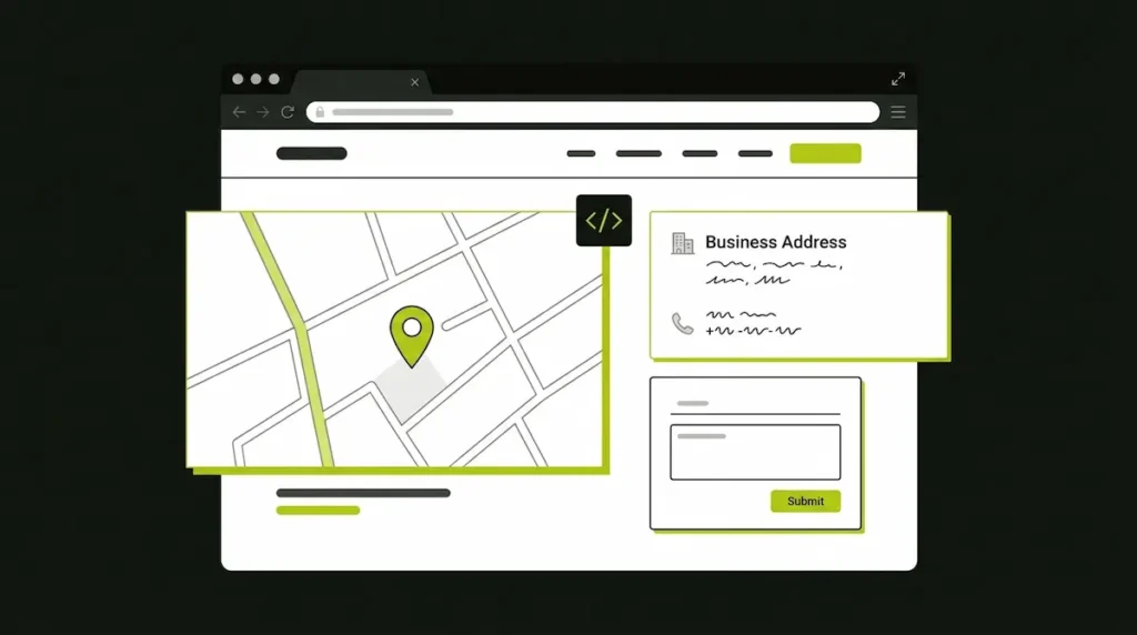Embedding a Google Maps iframe on a website contact page for local SEO