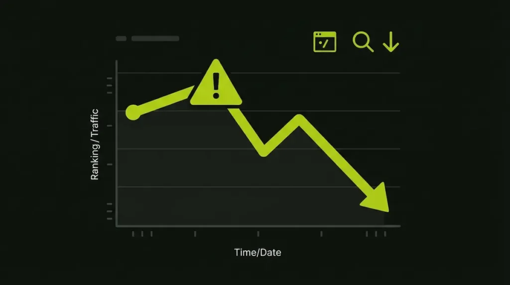 Illustration of a search ranking drop representing the penalty risk of grey hat SEO tactics