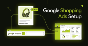A step-by-step flowchart illustration outlining the complete Google Shopping Ads setup process.