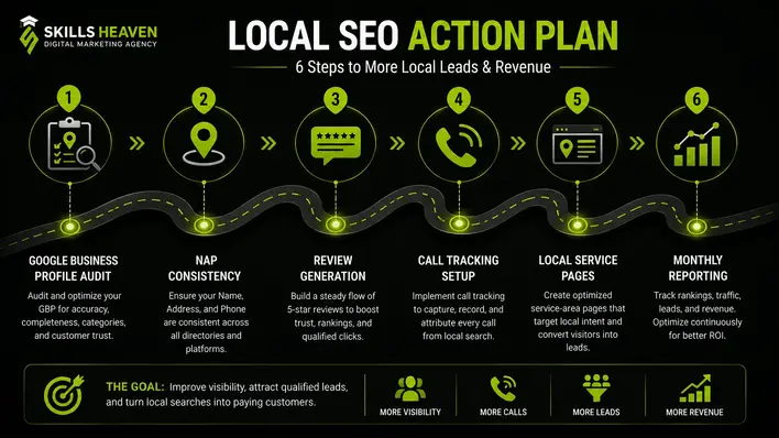Step-by-step local SEO implementation roadmap.