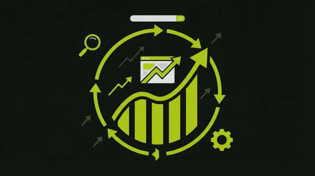 Illustration showing ongoing SEO as a continuous growth cycle for websites