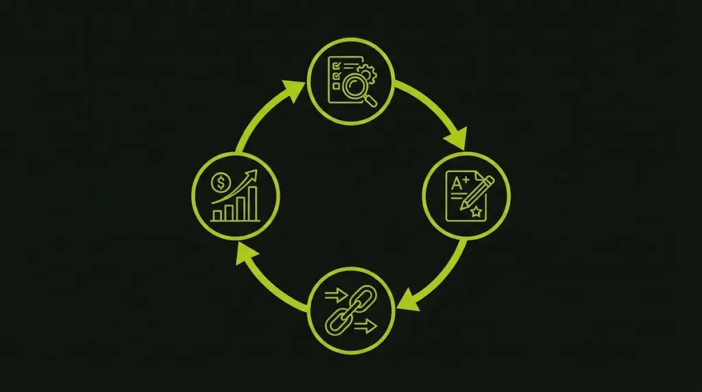 Diagram showing the monthly cycle of ongoing SEO tasks