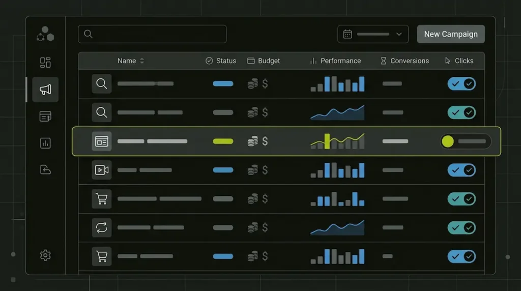 Steps to pause a Google Ads campaign in the dashboard