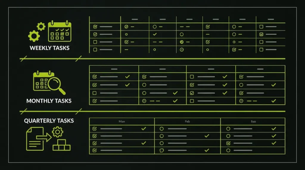Visual breakdown of weekly monthly and quarterly SEO tasks